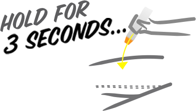 Illustration showing 10cm distance between EpiPen® and outer thigh