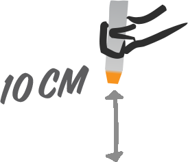 Illustration showing 10cm distance between EpiPen® and outer thigh