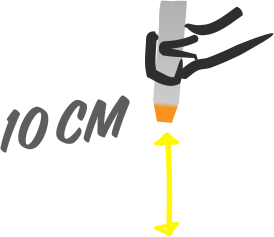 Illustration showing 10cm distance between EpiPen® and outer thigh